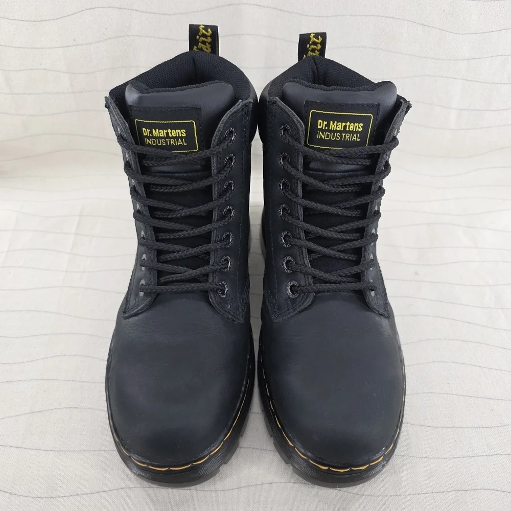 Dr Martens Mens Industrial Black Leather Soft Toe Work Boots ASTM F2892-11 Sz 8